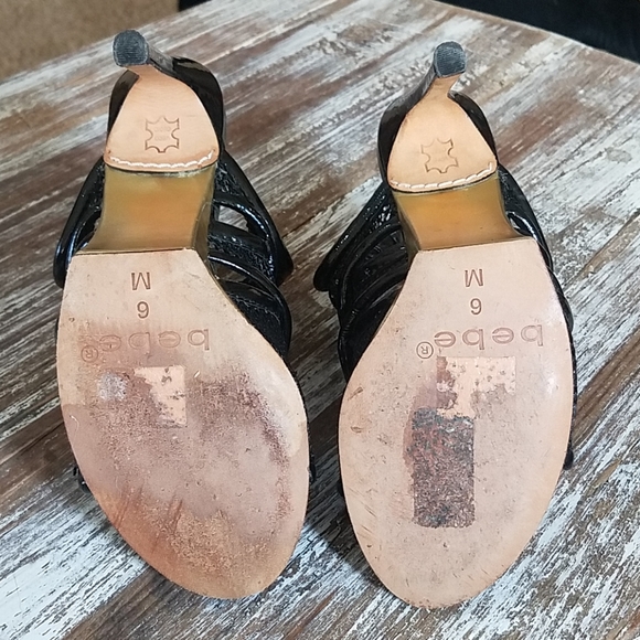 Bebe Black Patent Mesh Slingback Open Toe Heels 6M - Picture 4 of 4